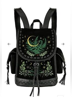 NWT Restyle Herbal Embroidered Backpack Velvet Faux Leather Goth